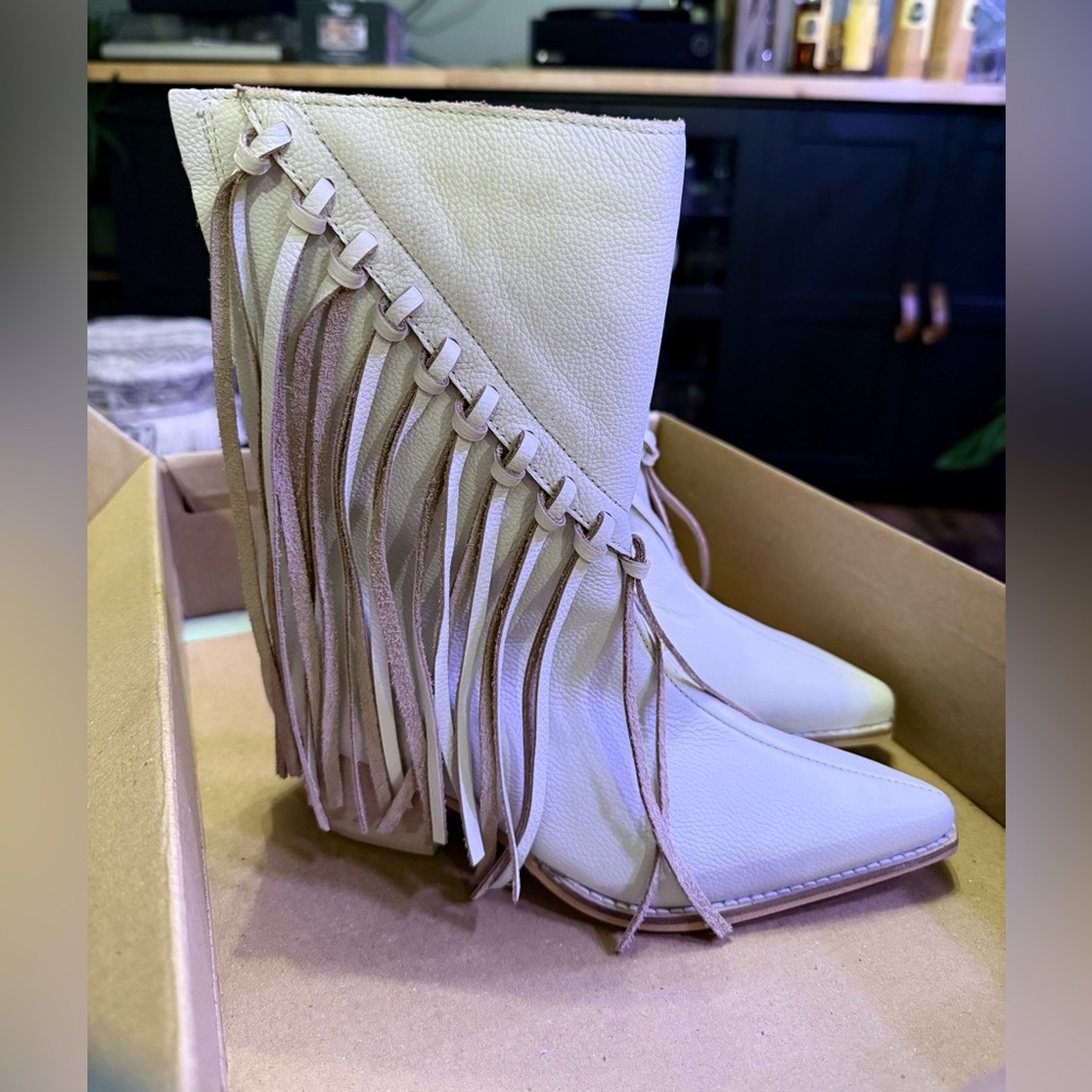 Matisse Cream Fringe Heeled Boots